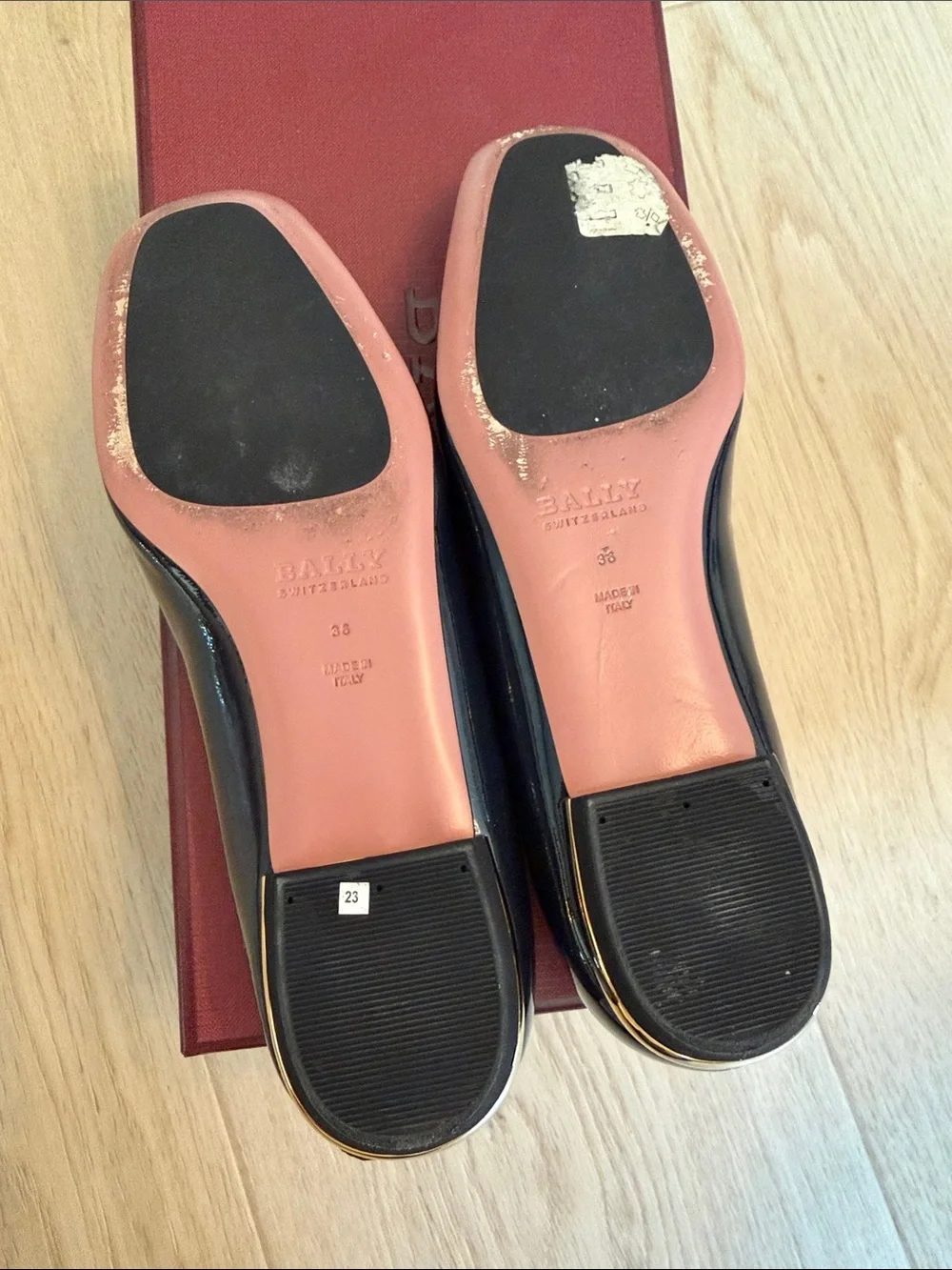 Bally Navy Lamb Patent Leather Square-Buckle Flats